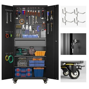 SUXXAN 71" H Metal Garage Storage Cabinet with Wheels, Pegboard and Drawer, Assembly required - 1 of 4
