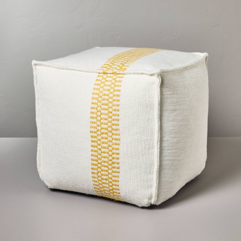 Checkered Stripe Indoor/Outdoor Ottoman Pouf - Hearth & Hand™ with Magnolia, 1 of 6