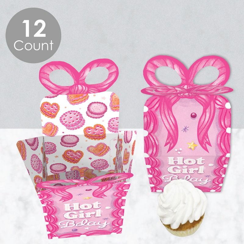 Big Dot of Happiness Hot Gir Bday - Square Favor Gift Boxes - Vintage Cake Birthday Party Bow Boxes - Set of 12, 3 of 9