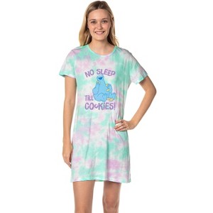 Sesame Street Women's Cookie Monster Nightgown Sleep Pajama Shirt For Adults Multicolored - 1 of 4