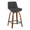 24" Mid-Century Modern Fixed-Height Counter Stool with Swivel in Wood and Fabric, Square Chrome Footrest, Set of 2 - 2 of 4