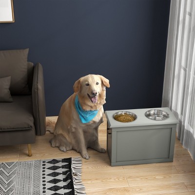Elevated Dog Feeding Station with Storage and 2 Stainless Steel Bowls,Raised Pet Food Stand for Large Dogs- LAOTIES