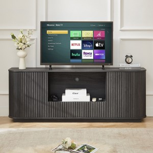Sapphtopaz 64" Wooden Wavy TV Stand for TVs Up to 70" with Drawer and Rack, 2 Storage Cabinets with Vertical Stripe for Living Room, Entryway - 1 of 4