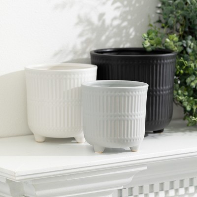 Trio of Textured Ceramic Planters in Multicolor - Indoor/Outdoor Use