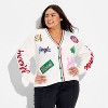 Women's Holiday Patchwork Festive Graphic Cardigan - Cream - 2 of 3