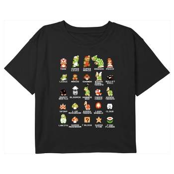 Girl's Nintendo Super Mario Bros Character Guide Graphic Tee Black X Large