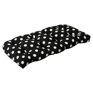 Outdoor Wicker Bench/Loveseat/Swing Cushion - Black/White Polka Dot, White Black
