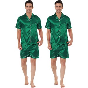 Lars Amadeus Men's Short Sleeves Top and Pants Comfy Solid Satin Pajama Sets 2 Pack - 1 of 4