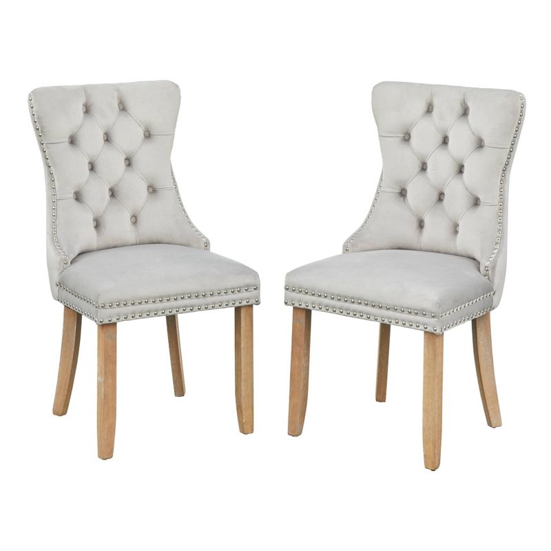 Set of 2 Portico Tufted High Back Velvet Dining Chairs Gray - Buylateral, 1 of 8
