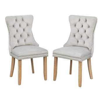 Set of 2 Portico Tufted High Back Velvet Dining Chairs Gray - Buylateral