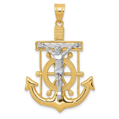 Black Bow Jewelry 14k Two Tone Gold Diamond-cut Mariner's Crucifix Cross Pendant