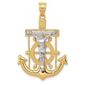 Black Bow Jewelry 14k Two Tone Gold Diamond-cut Mariner's Crucifix Cross Pendant - 1 of 4