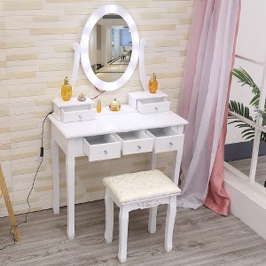 Small Moder Makeup Vanity Desk, Wood Makeup Dressing Table, Modern Bedroom Dressing Table, 5 Large Drawers, for Bedroom, Living Room - 1 of 4