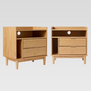Saracina Home 2pc MidCentury Modern Solid Wood 2 Drawer Storage Nightstand Natural - 1 of 4
