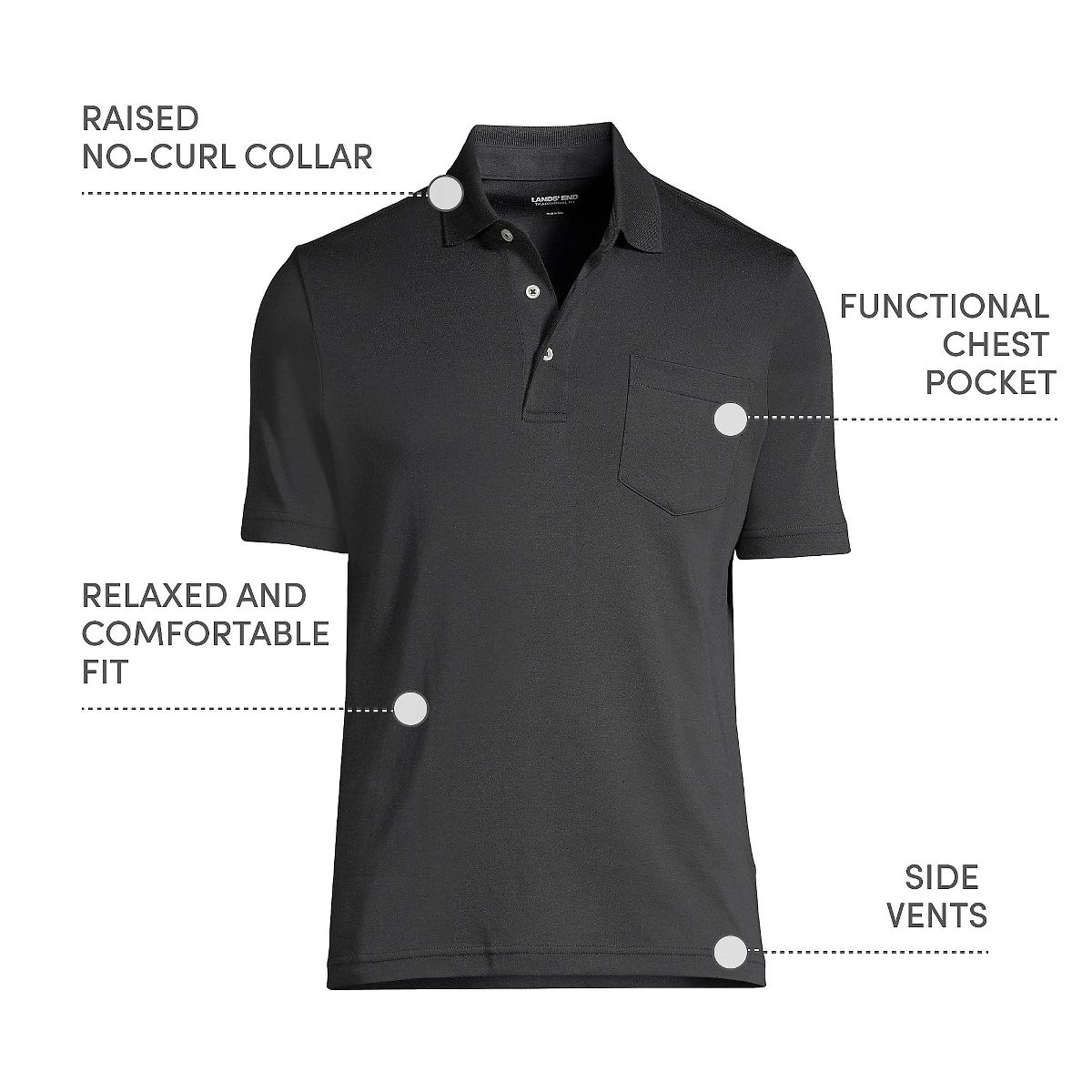 Lands' End Men's Short Sleeve Cotton Supima Polo Shirt with Pocket - thumbnail 4