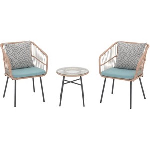 My Depot Outdoor Rattan Chair 3 Piece Set 3 Piece Set With Tempered Coffee Table and Wicker Chair for Garden Balcony Backyard - 1 of 4