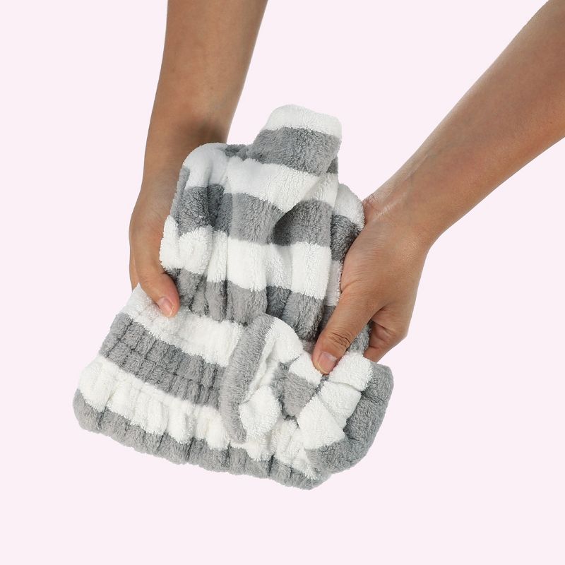 Unique Bargains Strong Absorbent Coral Fleece Stripped Hair Drying Towel Dry Cap 1 Pc, 3 of 7