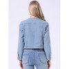 INSPIRE CHIC Women's Denim Collarless Long Sleeve Pockets Open Front Crop Jean Jackets - 3 of 4