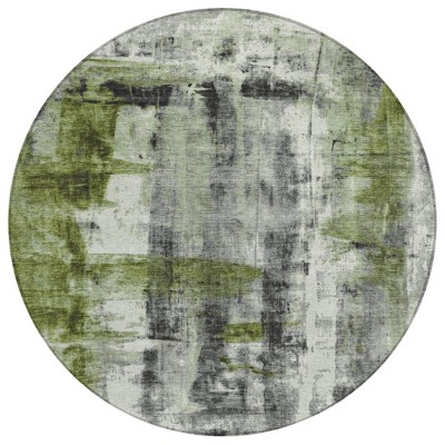 Olive Green And Ivory Abstract Washable Indoor Outdoor Area Rug