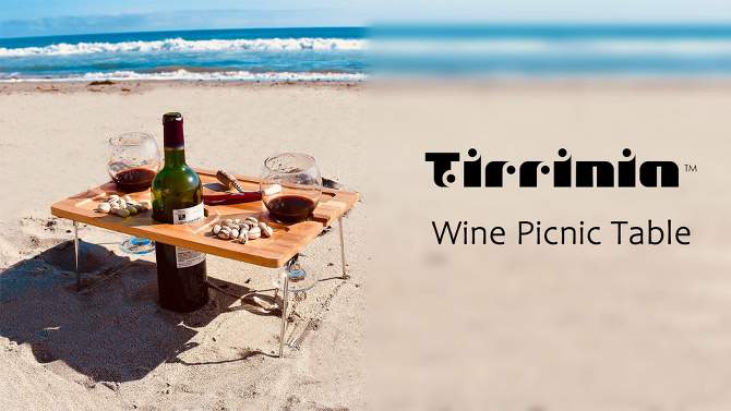 Tirrinia Bamboo Wine Picnic Table, Ideal Wine Lover Gift, Folding Portable Outdoor Wine Glasses & Bottle, Snack and Cheese Holder Tray, 2 of 10, play video