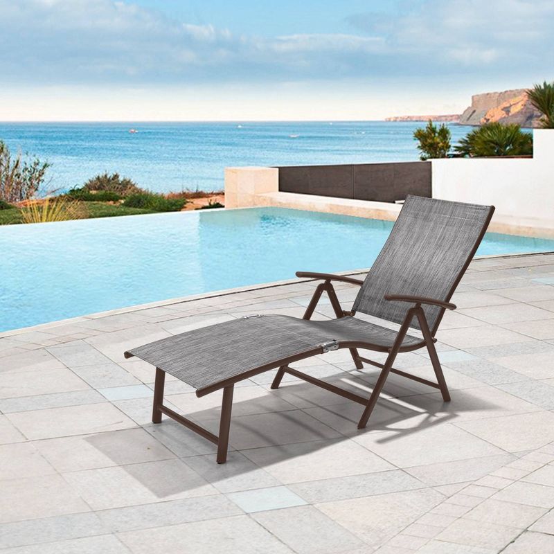 Outdoor Aluminum Adjustable Chaise Lounge - Black/Gray - Crestlive Products: Lightweight, Foldable, Weather-Resistant, No Assembly, 3 of 13