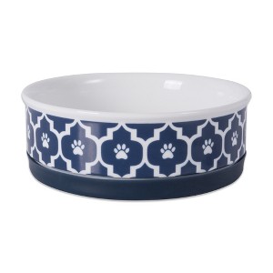 Bone Dry Ceramic Pet Single Bowl Lattice Paw Print, Nautical Blue, Medium - 1 of 4