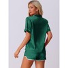 cheibear Women's Satin Silky Short Sleeve Button Down Loungewear Shorts Pajamas Set 2 Pcs - 4 of 4