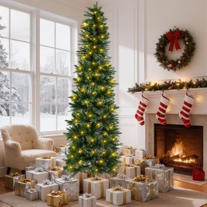 Mydepot Pre-Lit Pencil Christmas Tree, Green Artificial Spruce Slim Christmas Trees - 1 of 4