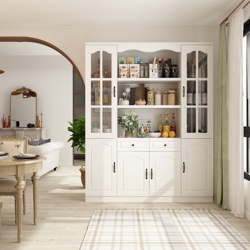 Famapy Modular Storage Cabinet Elegant White Pantry Bookshelf Multifunctional Tempered Glass Cabinet Target