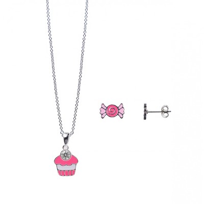 FAO Schwarz Enamel Cupcake and Sweets Necklace and Earring Set