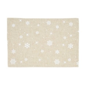 Saro Lifestyle Poly And Linen Blend Christmas Placemats With Snowflake Design (Set of 4), 13"x19", Beige - 1 of 2