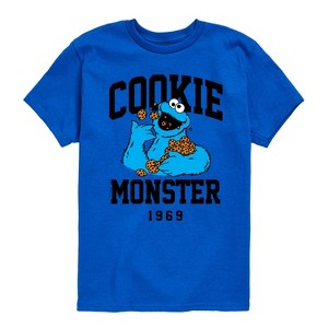 Boys' - Sesame Street - Cookie Monster Collegiate Short Sleeve Graphic T-Shirt - 1 of 4