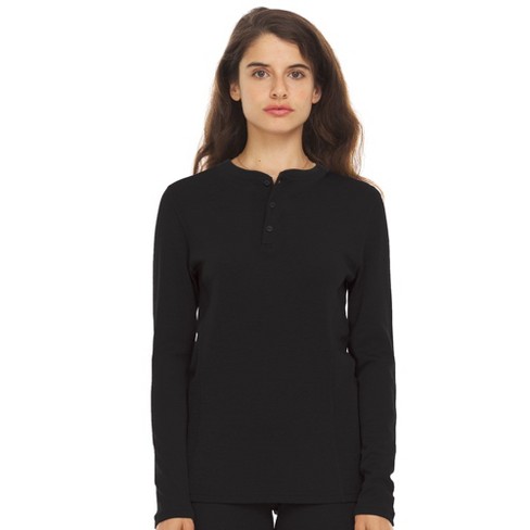 Minus33 Merino Wool Midweight - Women's Long Sleeve Henley 100% Merino Wool  Black L