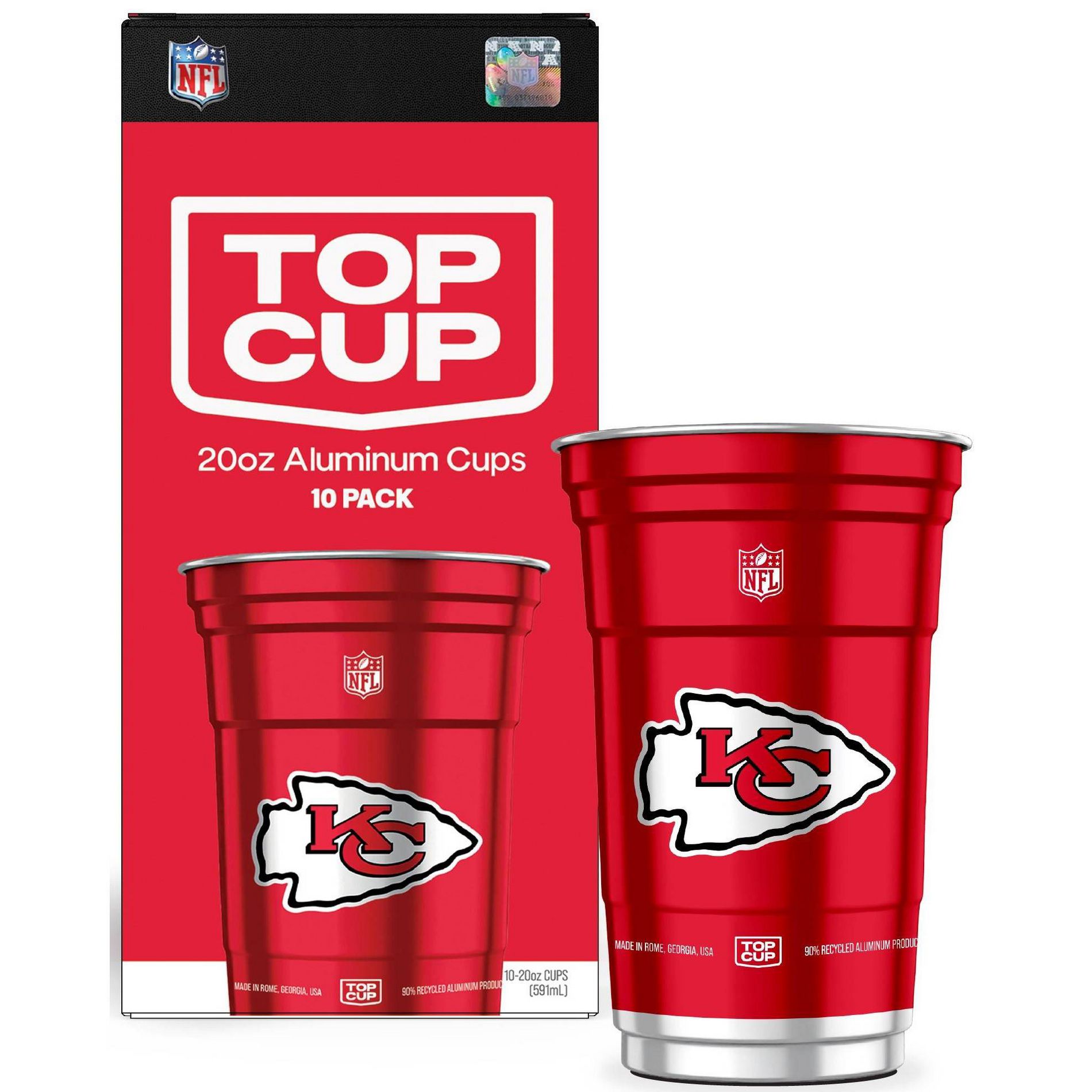 Top Cup NFL Kansas City Chiefs Disposable Cups - 20oz/10ct: Aluminum, Team Logo, Sports Design