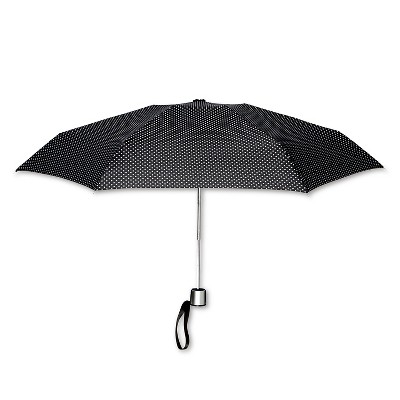 ShedRain Manual Compact Umbrella  - Black Polka Dot