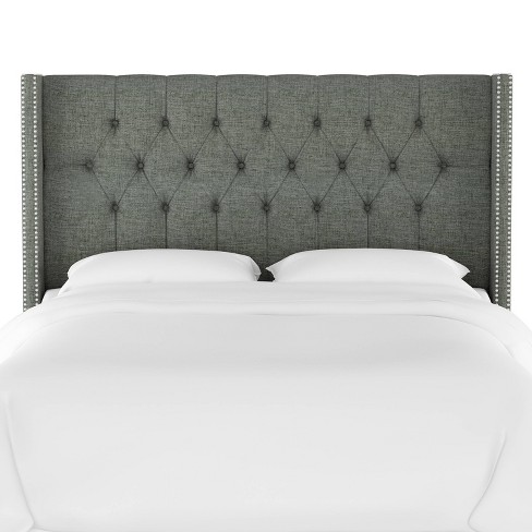 Queen Louis Diamond Tufted Wingback Headboard Charcoal Linen With ...