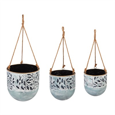 Evergreen Beautiful Springtime Painted Metal Hanging Planters, Set of 3 - 10x10x11 in