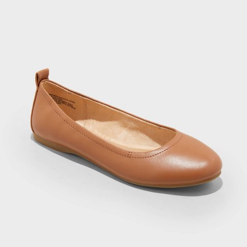 Обувь Universal Thread Women's Danielle Scrunch Ballet Flats with Memory Foam Insole - Universal Thread™ Cognac 8: Pull-On, Flexible Outsole