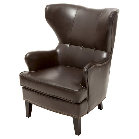 Warner High Back Chair Brown, Leather Studded Armchair