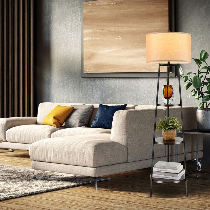 Tangkula Shelf Floor Lamp w/ Shelves & Linen Lampshade for Living Room Bedroom Office, 3 of 10