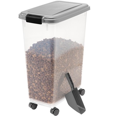 Clear Gray 37.5 lb Airtight Plastic Pet Food Container with Scoop