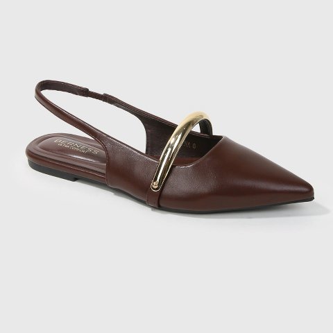 Обувь BERNESS Women's Reina Faux Leather Slingback Flats with Gold Bar Detail Brown 7