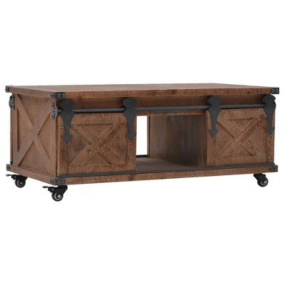 vidaXL Coffee Table Brown Solid fir wood, MDF, steel 35.8 x 20.1 x 15.0 in