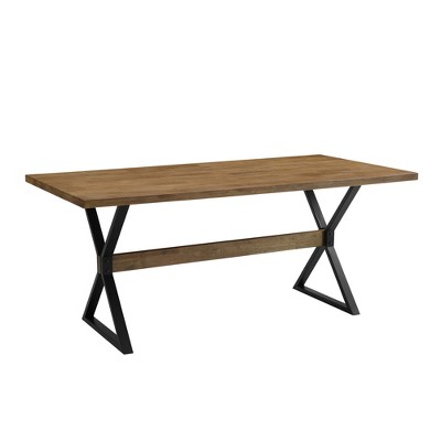 71" Venna Industrial Farmhouse X Leg Trestle Dining Table Rustic Oak - Saracina Home: Rubberwood Top, Metal Base, Seats 6