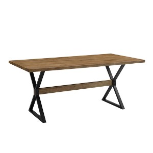 71" Venna Industrial Farmhouse X Leg Trestle Dining Table Rustic Oak - Saracina Home: Rubberwood Top, Metal Base, Seats 6 - 1 of 4