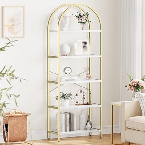 Arched Bookshelf 5-Tier Open Bookcase, Golden Frame White Board Metal Frame, Freestanding Storage Shelves for Bedroom Living Room Home Office - 1 of 4