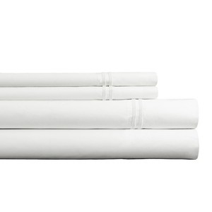 Pointehaven 300 TC Percale Long Staple Cotton Cooling Double Satin Embroidered Oversized Sheet Set - 1 of 4