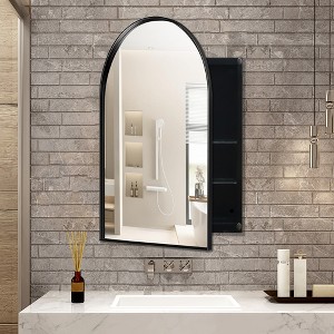 Wooakway 36"H*24"W Recessed Metal Medicine Cabinet Arch Wall Cabinet Bathroom Storage Cabinet with 2 Adjustable Shelves - 1 of 4