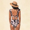 Women's Floral Ruffled Lace Up One Piece Swimsuit -Cupshe - 3 of 4