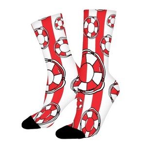 Red White Nautical Lifebuoys Striped Women Printed Crew Socks Funny Funky Socks Soft Polyester Novelty Gifts for Artists Men - 1 of 1
